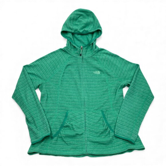 The North Face Green Striped Zip Terry Cloth Hoodie Sweatshirt Jacket Women's XL - Picture 1 of 8